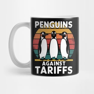 Penguins Against Tariffs Retro Protest Design Mug